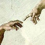 Image of the finger of God touching the finger of Adam as depicted on the roof of the sistine chapel