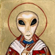 Image of an Alien Grey depicted as a religious icon